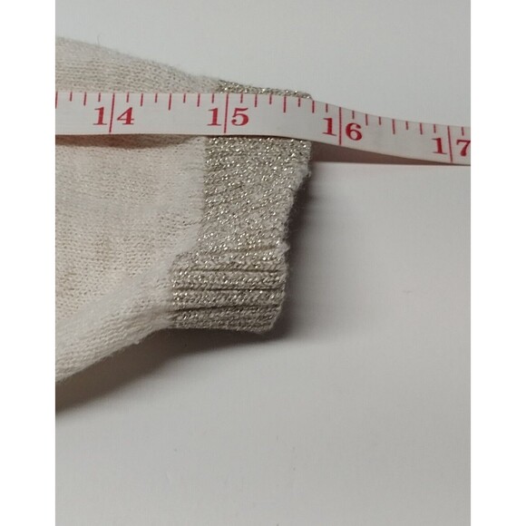 Ann Taylor Loft Womens Medium Sweater Cream Oatmeal Silver Metallic Trim LightWt - Picture 9 of 12